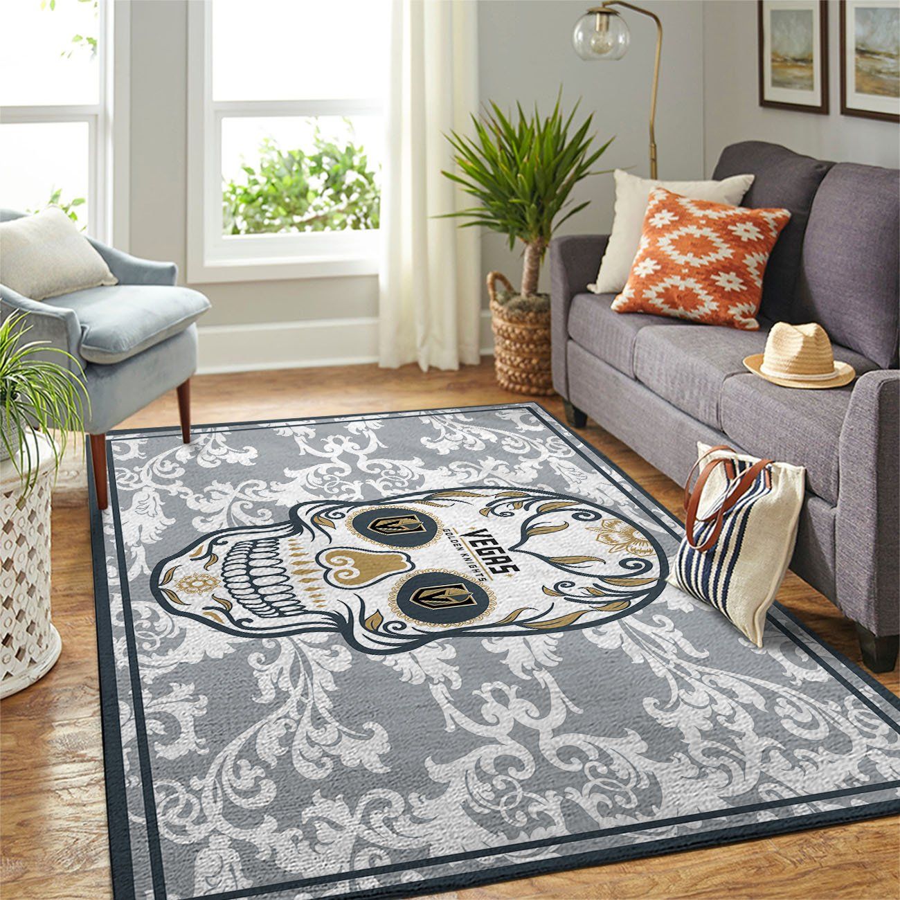 Vegas Golden Knights Nhl Team Logo Skull Flower Type 7767 Rug Area Carpet Home Decor Living Room