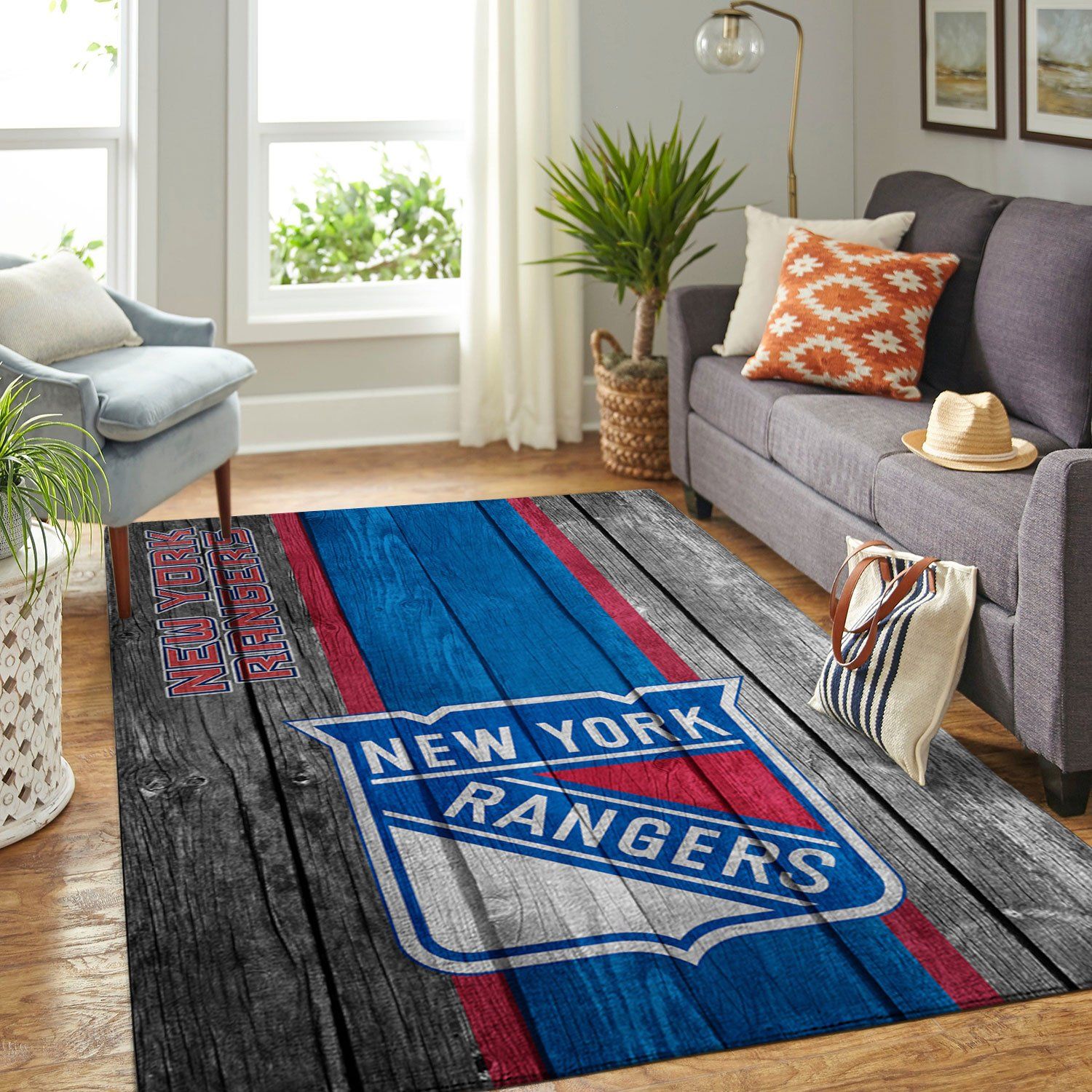 New York Rangers Nhl Team Logo Wooden Type 7772 Rug Living Room Area Carpet Home Decor