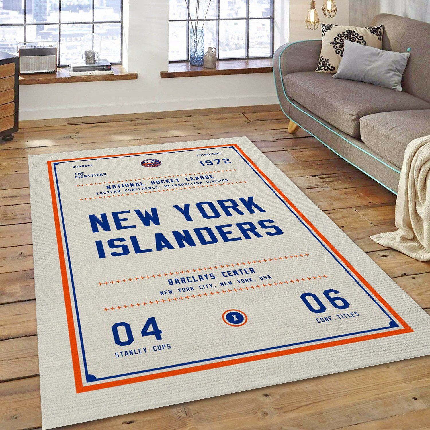 New York Islanders Nhl And Us Type 7787 Rug Area Carpet Living Room Home Decor