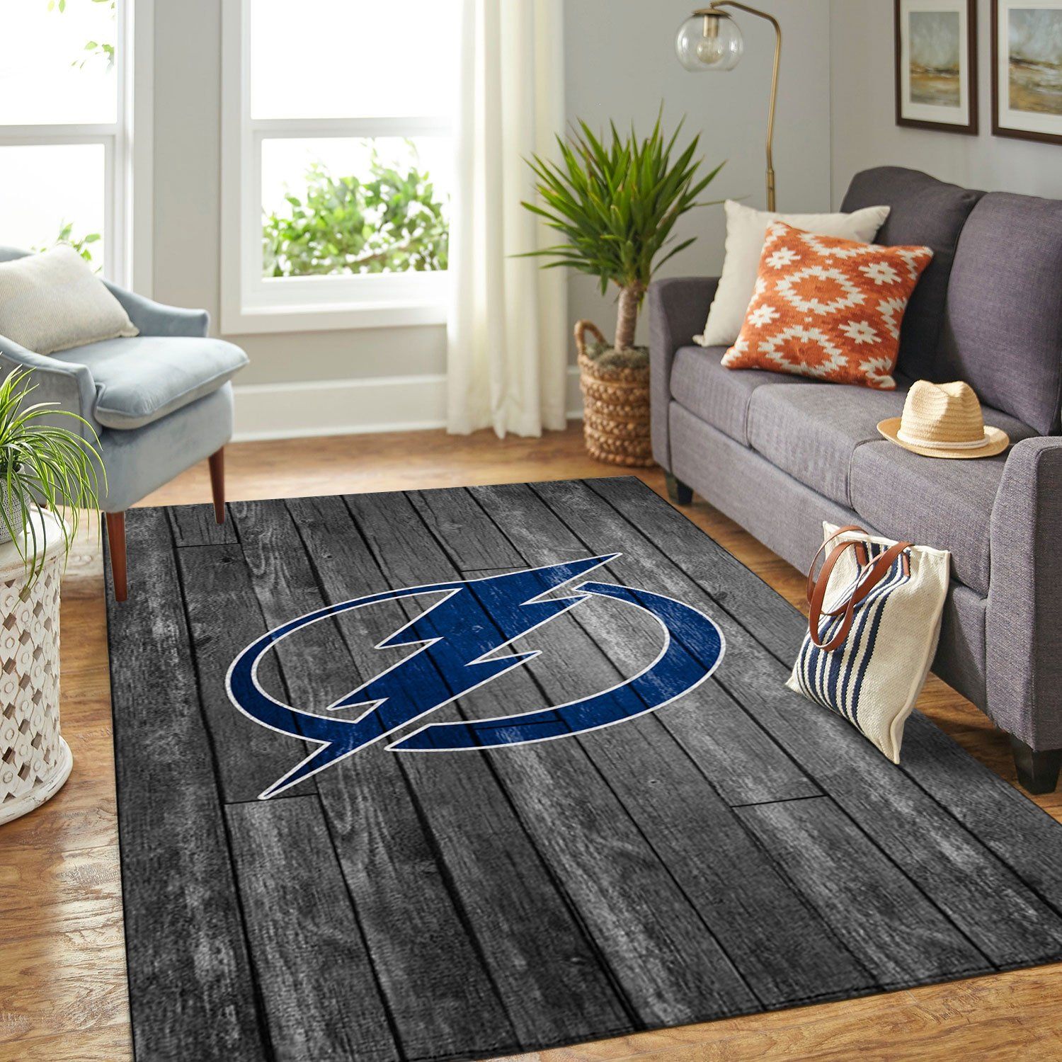 Tampa Bay Lightning Nhl Team Logo Grey Wooden Type 7796 Rug Area Carpet Living Room Home Decor