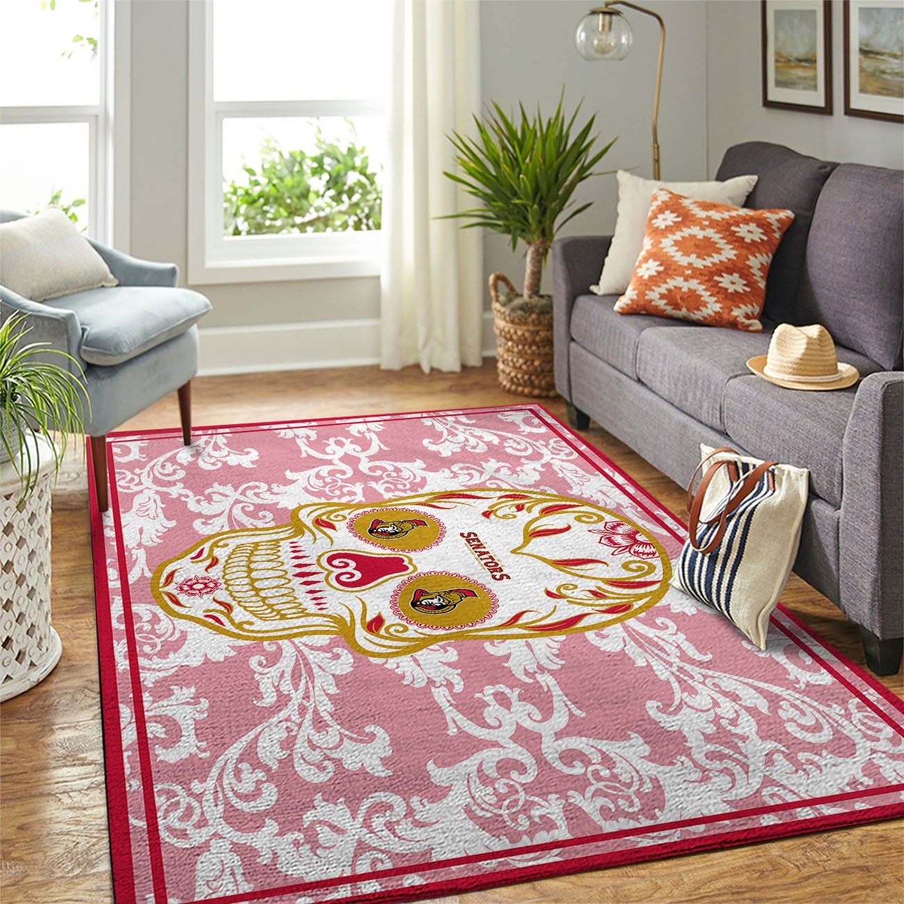 Ottawa Senators Nhl Team Logo Skull Flower Type 7797 Rug Home Decor Area Carpet Living Room