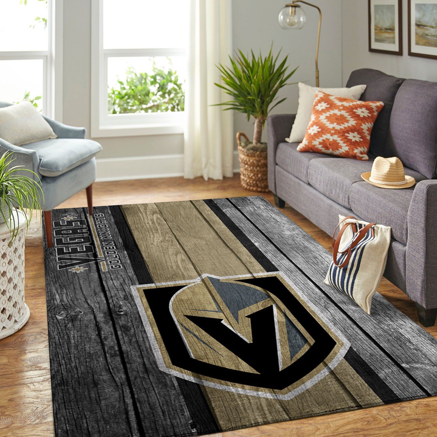 Vegas Golden Knights Nhl Team Logo Wooden Type 7804 Rug Area Carpet Living Room Home Decor