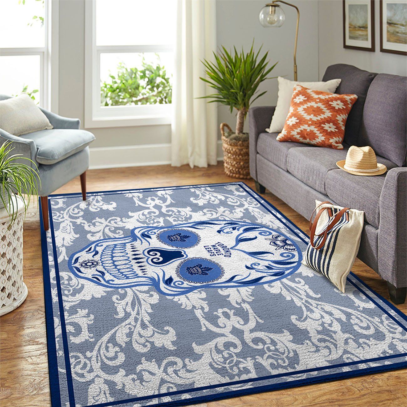 Toronto Maple Leafs Nhl Team Logo Skull Flower Type 7806 Rug Living Room Home Decor Area Carpet