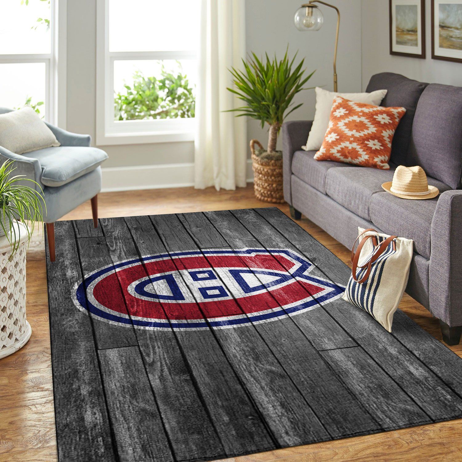 Montr Al Canadiens Nhl Team Logo Grey Wooden Type 7811 Rug Area Carpet Home Decor Living Room