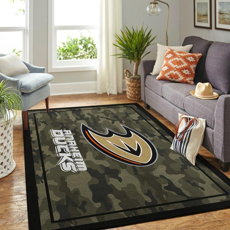 Anaheim Ducks Nhl Team Logo Camo Style Custom Type 7836 Rug Area Carpet Home Decor Living Room