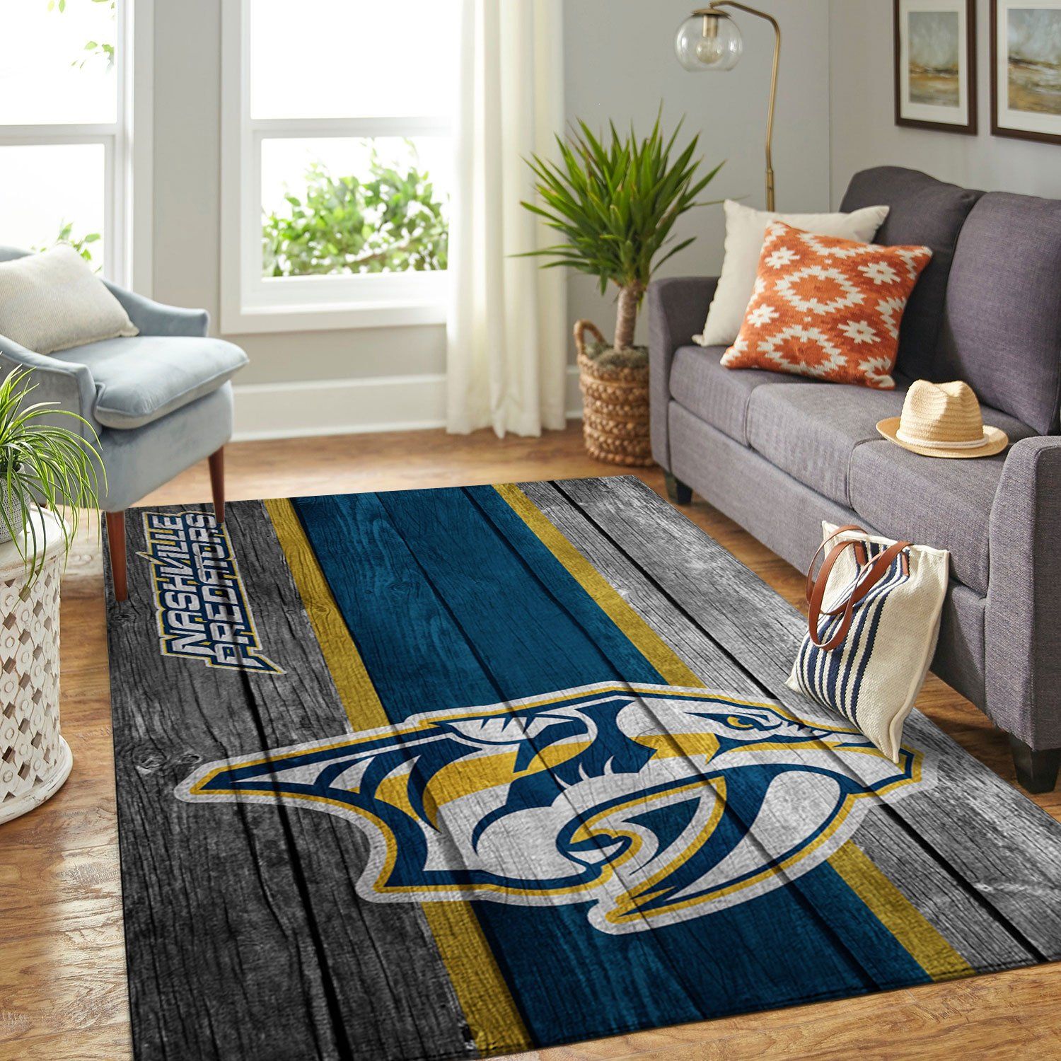 Nashville Predators Nhl Team Logo Wooden Type 7848 Rug Area Carpet Living Room Home Decor