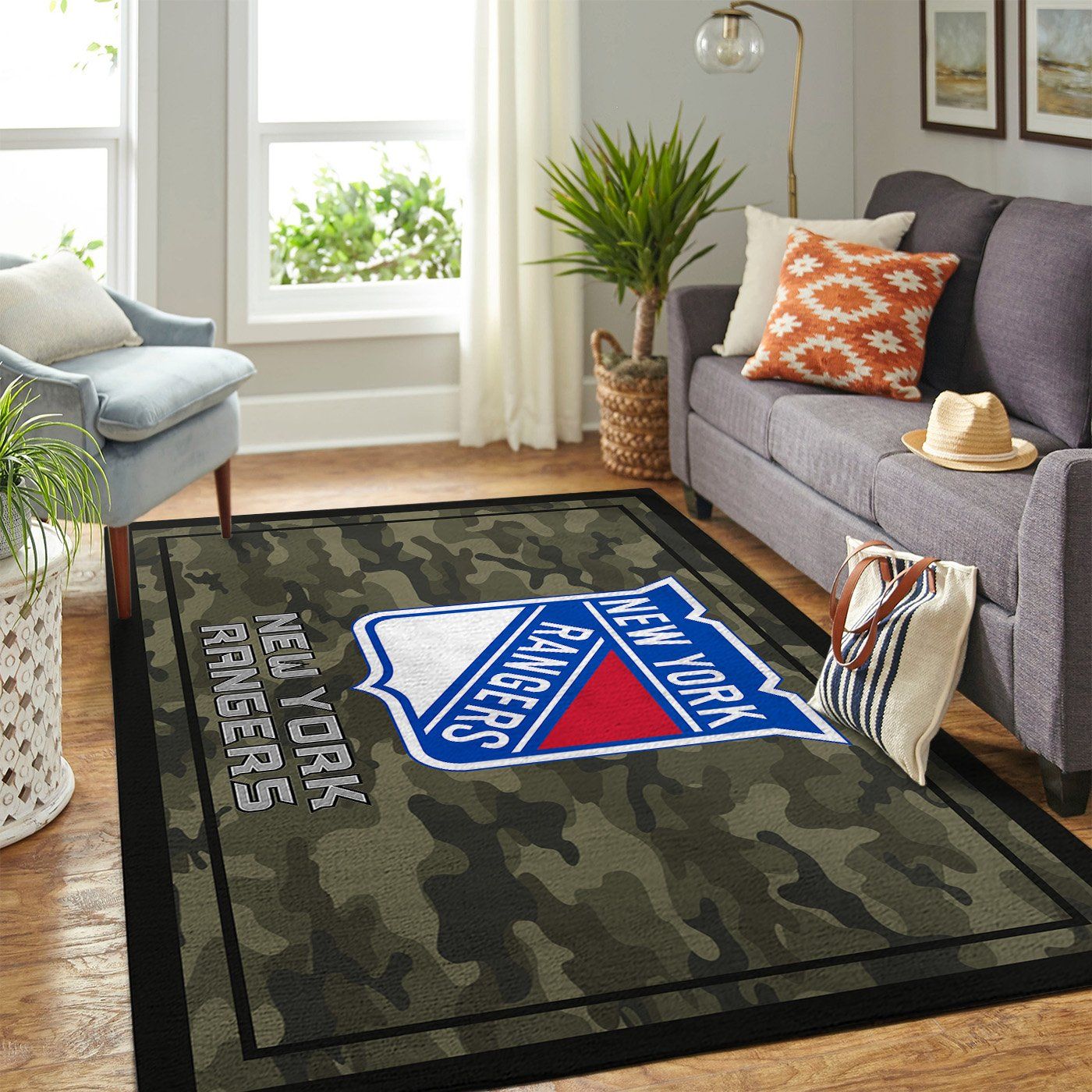 New York Rangers Nhl Team Logo Camo Type 7862 Rug Living Room Home Decor Area Carpet