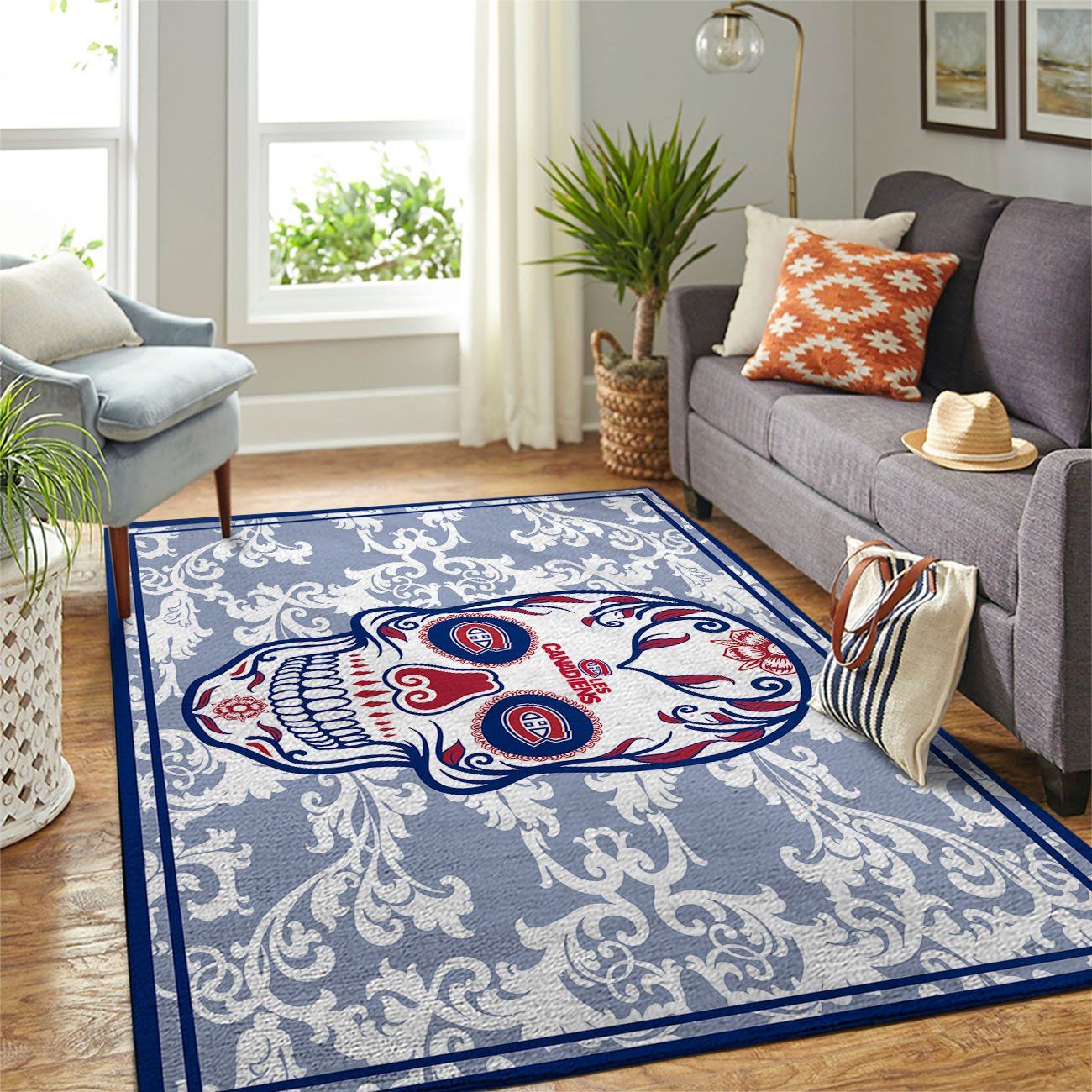 Montr Al Canadiens Nhl Team Logo Skull Flower Type 7895 Rug Home Decor Area Carpet Living Room