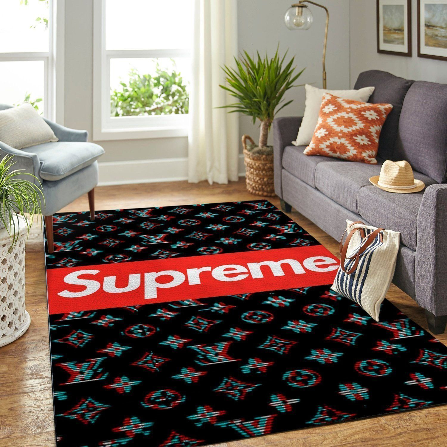 Louis Vuitton Supreme Area Luxury Fashion Brand Rug Door Mat Home Decor Area Carpet