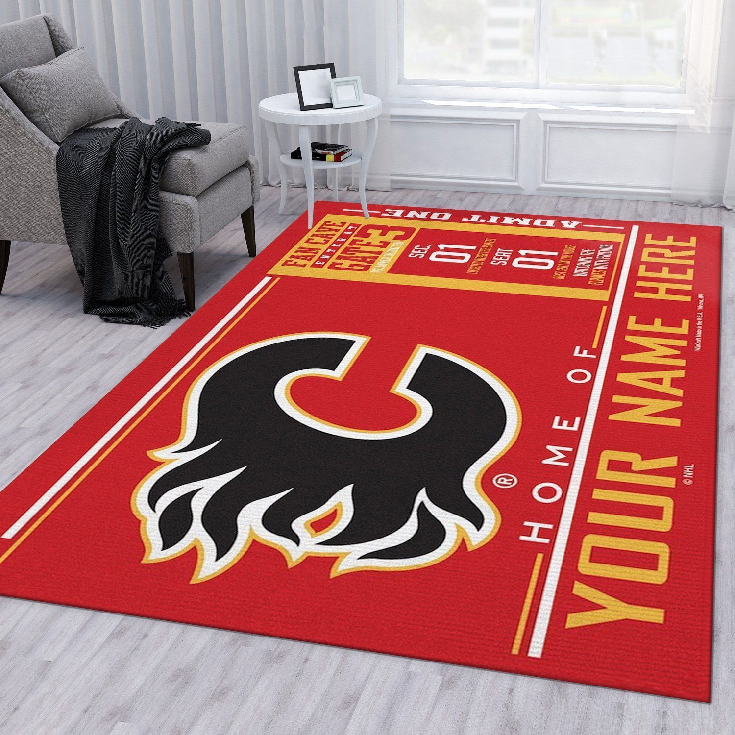 Customizable Calgary Flames Wincraft Personalized Nhl Type 7921 Rug Area Carpet Living Room Home Decor