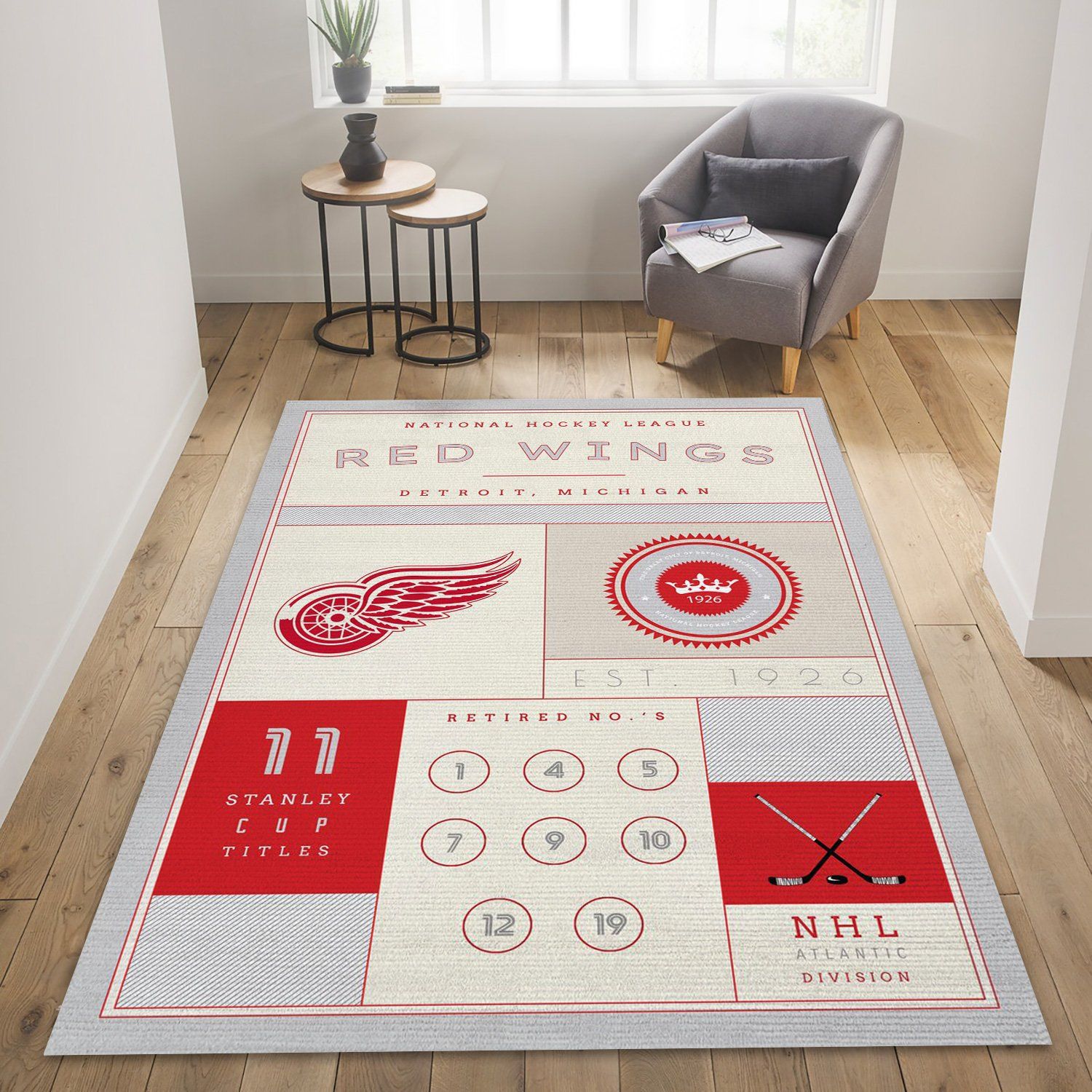 Detroit Red Wings Nhl Art Nhl Us Type 7926 Rug Area Carpet Home Decor Living Room