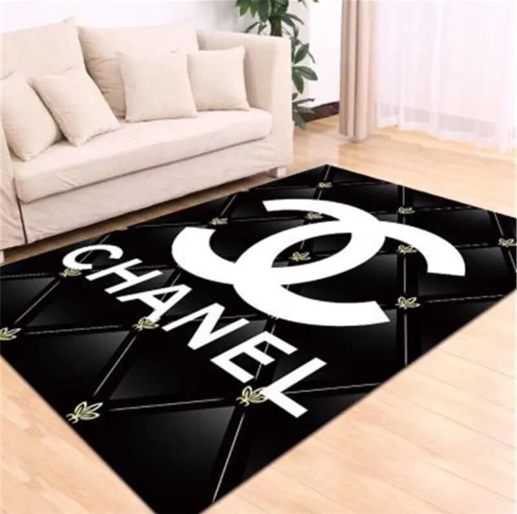 Chanel Black Rectangle Rug Area Carpet Fashion Brand Luxury Door Mat Home Decor