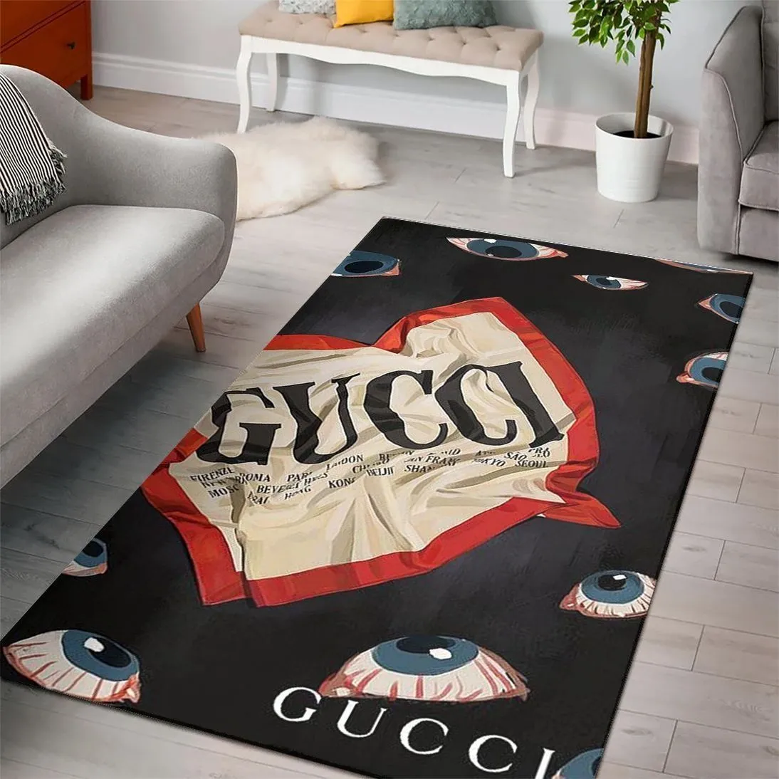 Gucci Eyes Rectangle Rug Home Decor Luxury Door Mat Fashion Brand Area Carpet