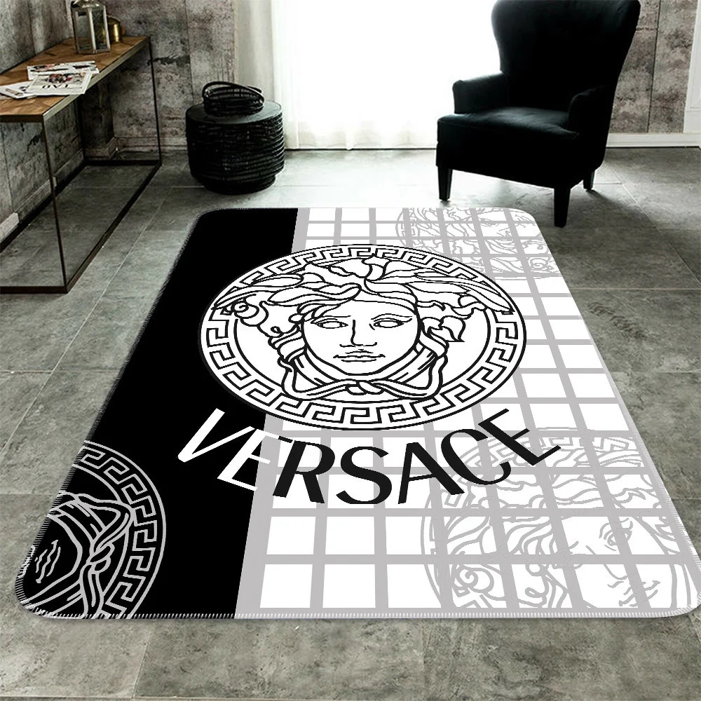 Versace Black White Rectangle Rug Home Decor Luxury Fashion Brand Door Mat Area Carpet