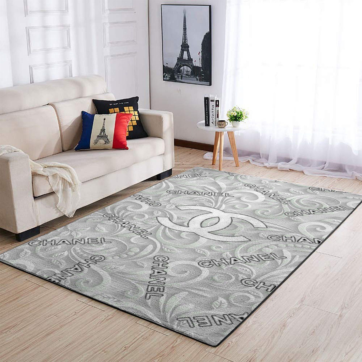 ChanelGrey Rectangle Rug Home Decor Area Carpet Luxury Fashion Brand Door Mat