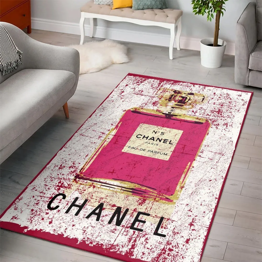 Chanel Red Perfume Rectangle Rug Luxury Door Mat Area Carpet Home Decor Fashion Brand