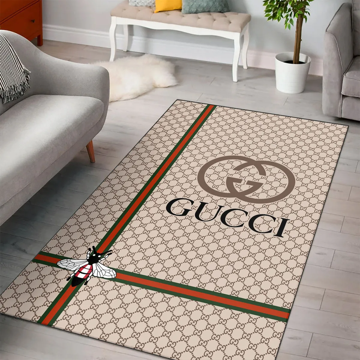 Gucci Bee Beige Rectangle Rug Luxury Fashion Brand Door Mat Home Decor Area Carpet