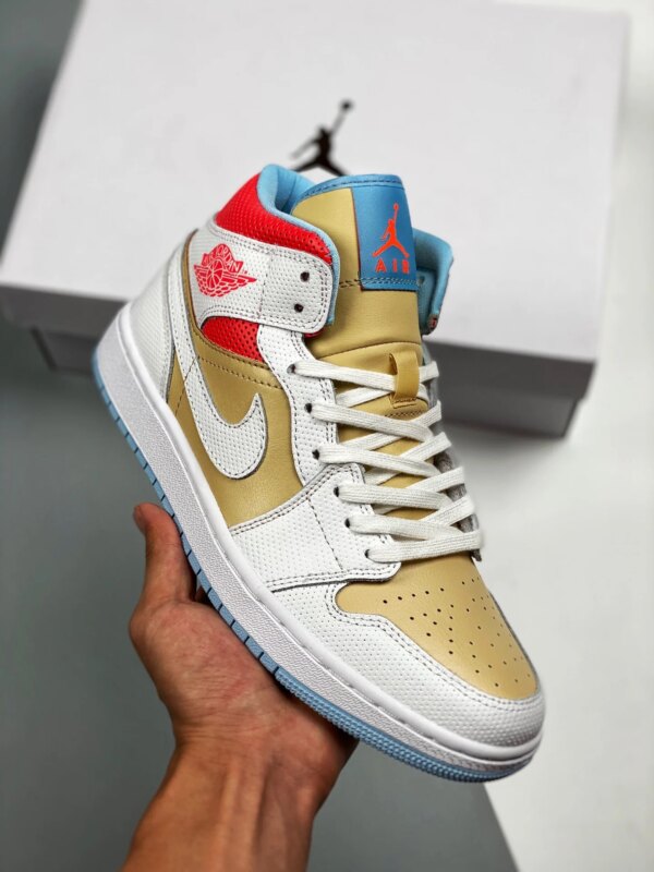 Air Jordan 1 Mid SE Sesame White Flash CrimsonPsychic Blue For Sale