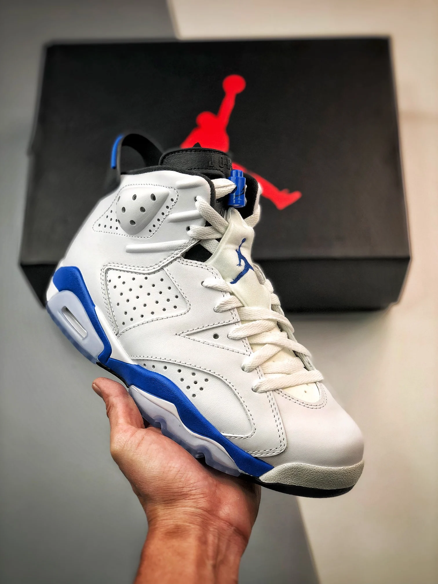 Air Jordan 6 Retro White Sport Blue-Black 384664-107 For Sale