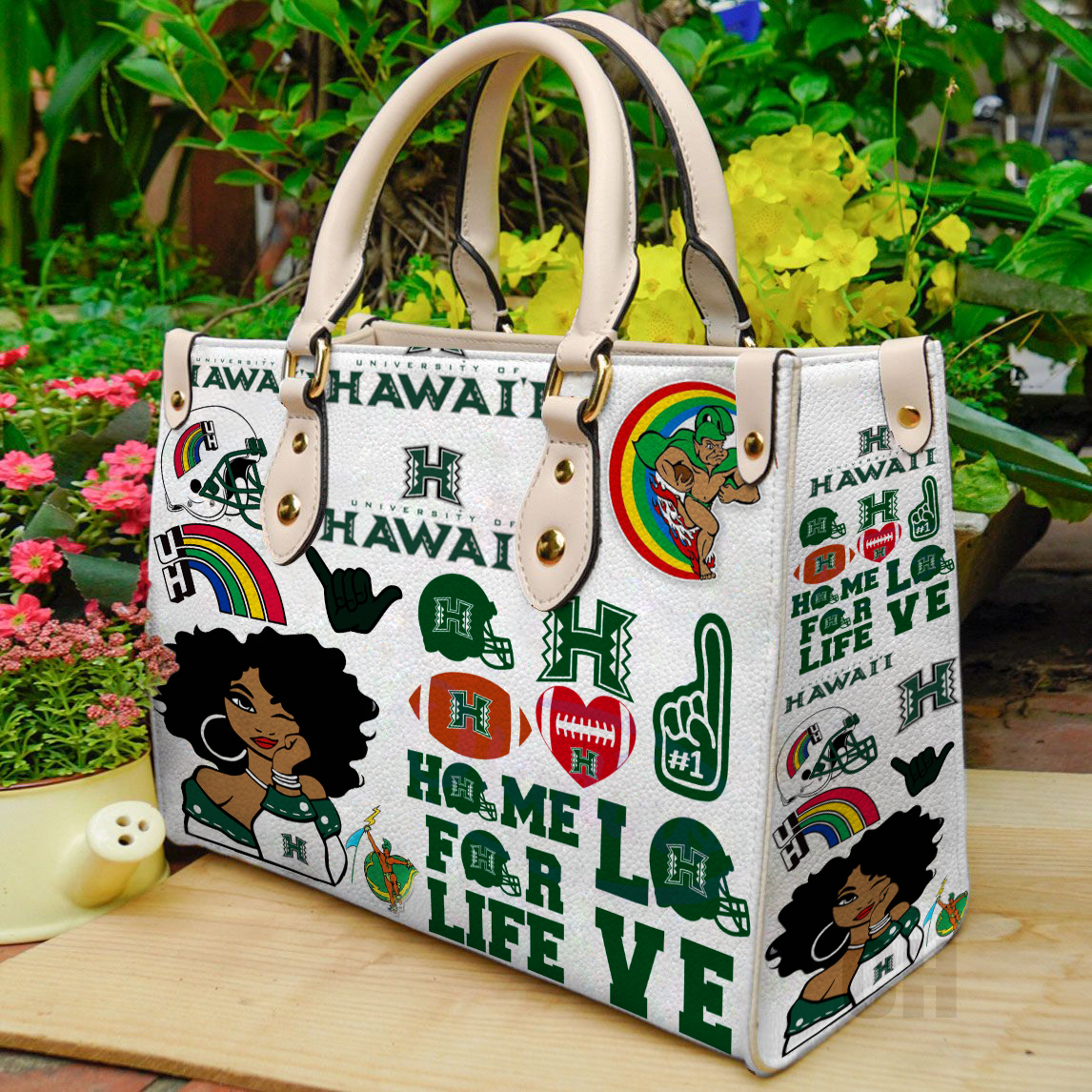 Hawaii Rainbow Warriors Women Leather Hand Bag