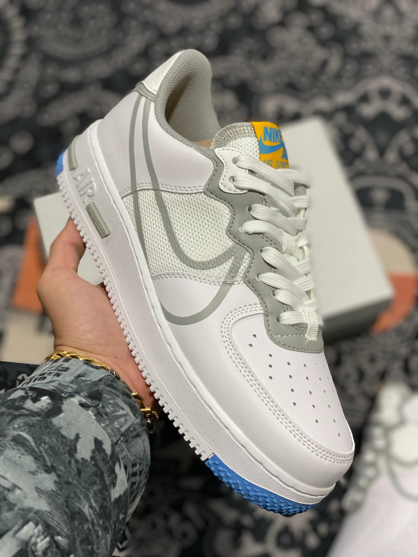 Nike Air Force 1 React White Light Smoke Grey-University Gold For Sale