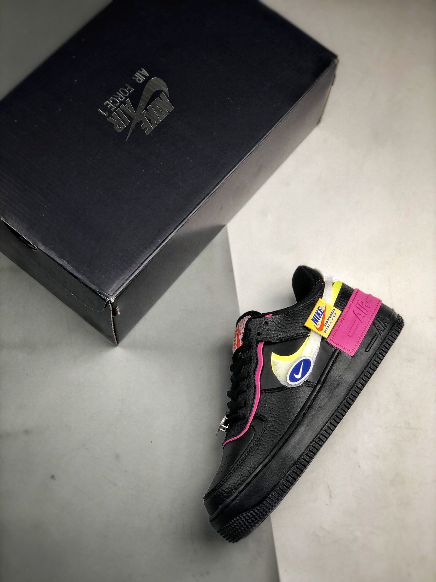 Nike Air Force 1 Shadow Black Limelight-Cosmic Fuchsia-White Purple