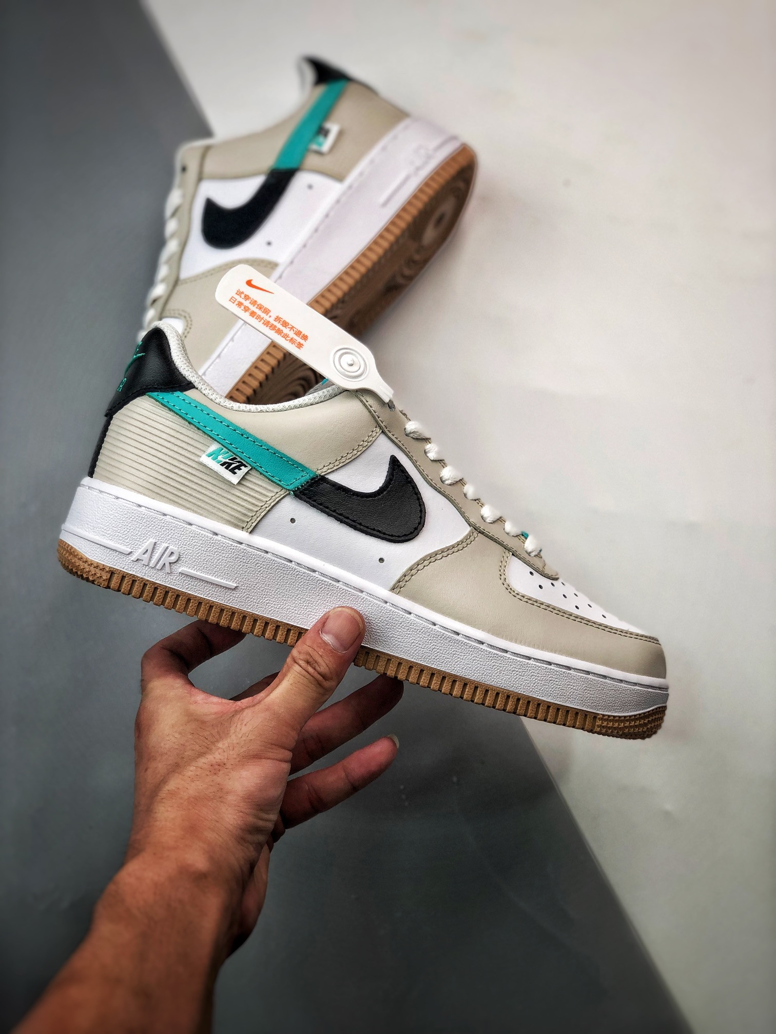 Nike Air Force 1 Spliced Swoosh Tan Green DX6062-101 For Sale