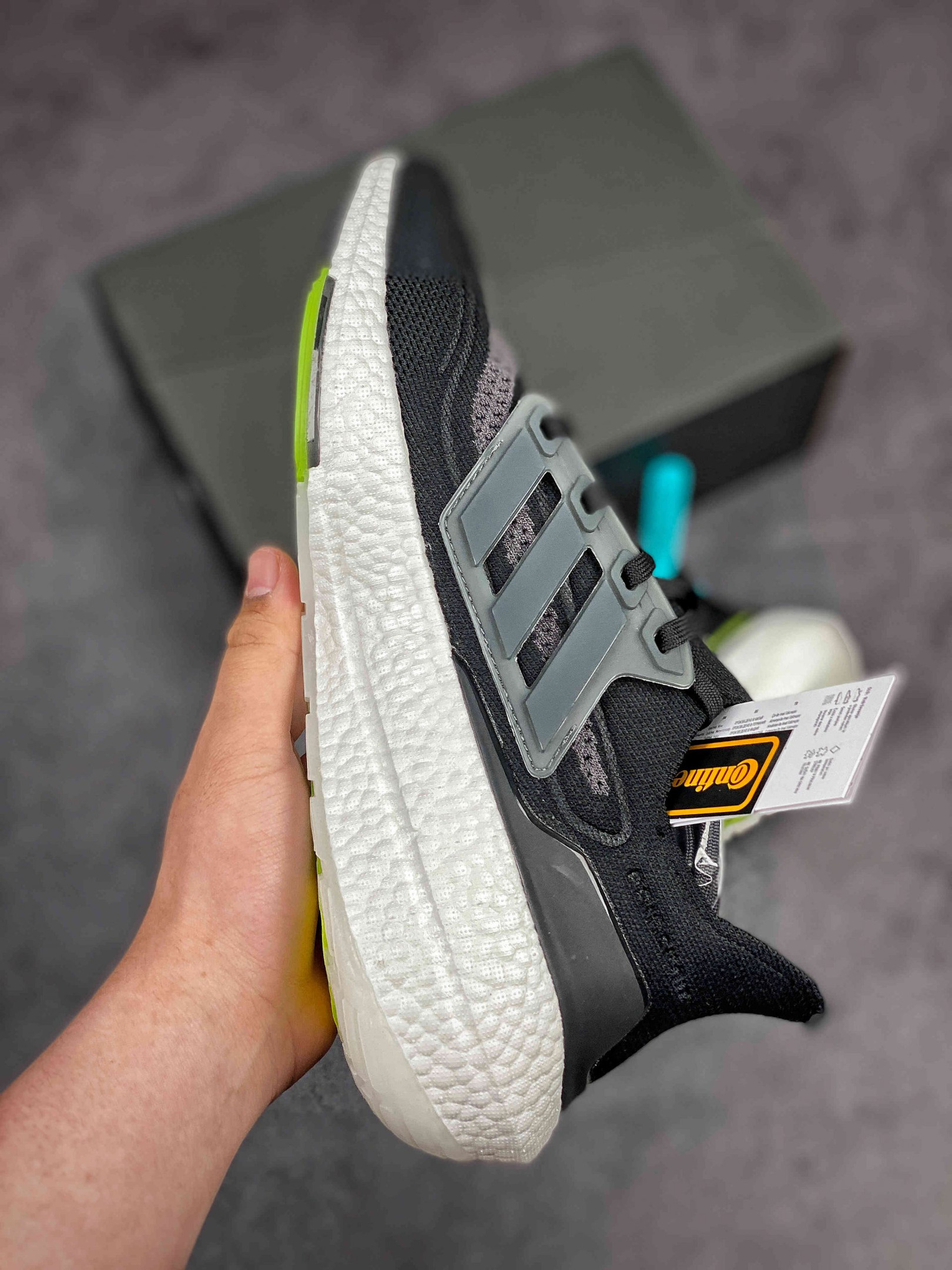 Adidas Ultra Boost 21 Black Silver Metallic Solar Yellow For Sale